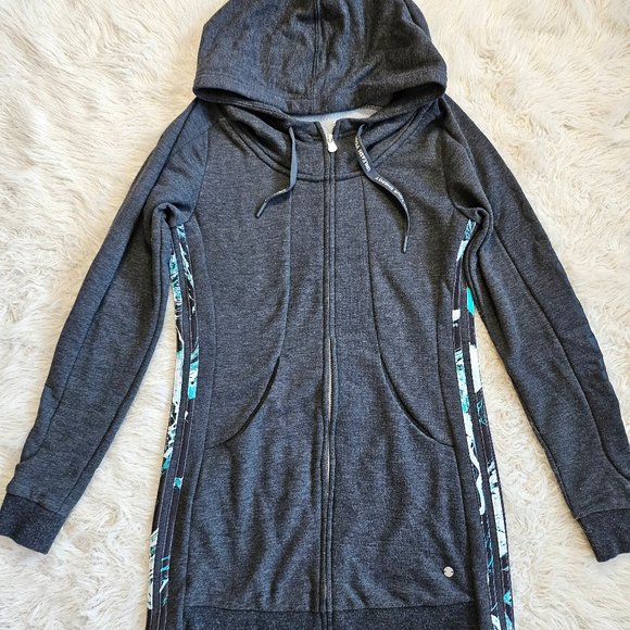 Adidas Neo Women's Grey/White/Aqua Stripped Trim Full Zip Hoodie Long Jacket S - Picture 2 of 10